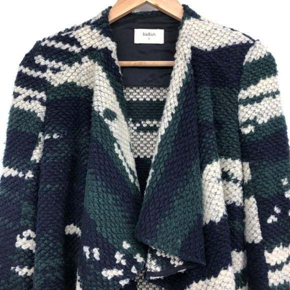 BA&SH Iris chunky waterfall knit open jacket / cardigan green blue multi - Picture 5 of 16